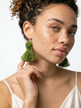 Green Tassel Drop Earrings - Women Jewelry